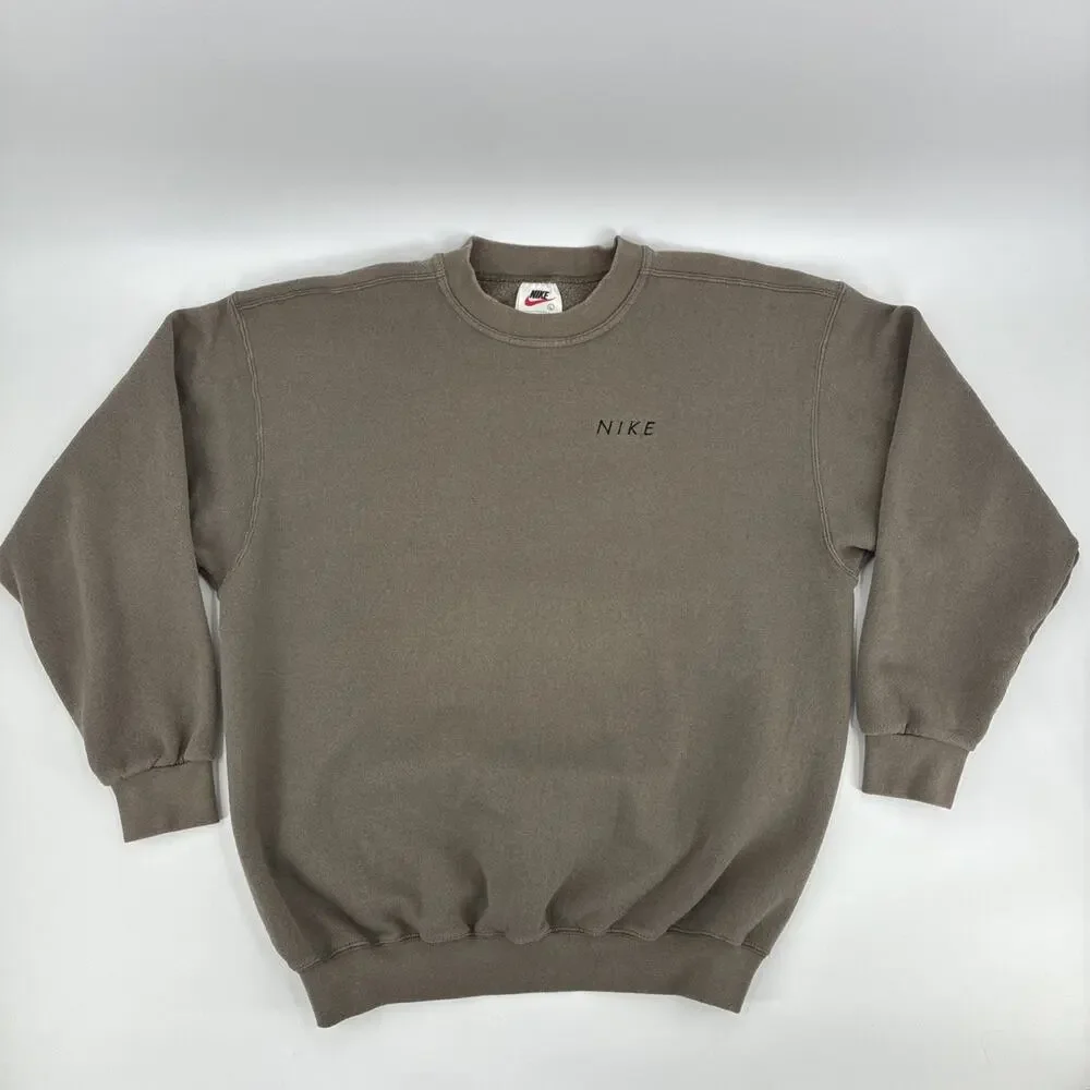 Vintage Nike Pullover Sweatshirt Men Large Brown Logo Embroidered 90s USA Rare